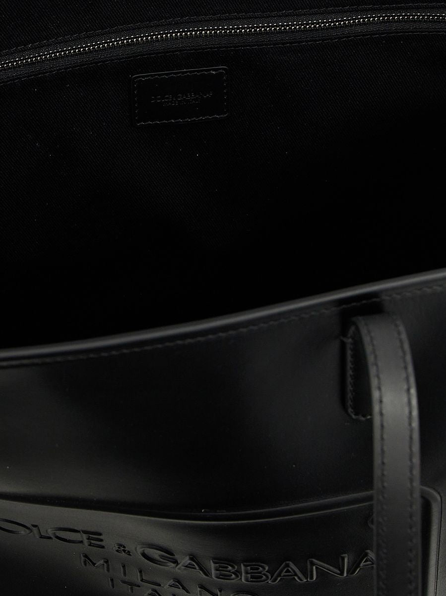 Dolce & Gabbana Smooth Leather Tote Bag In Black