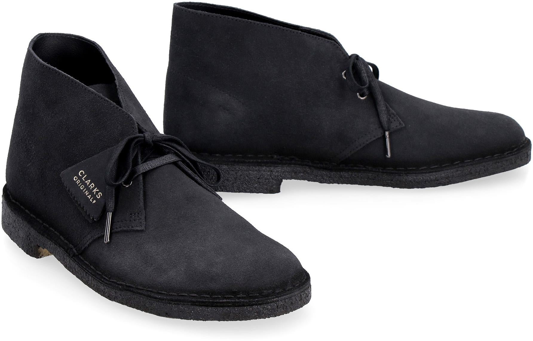 Shop Clarks Suede Desert Boots In Blue