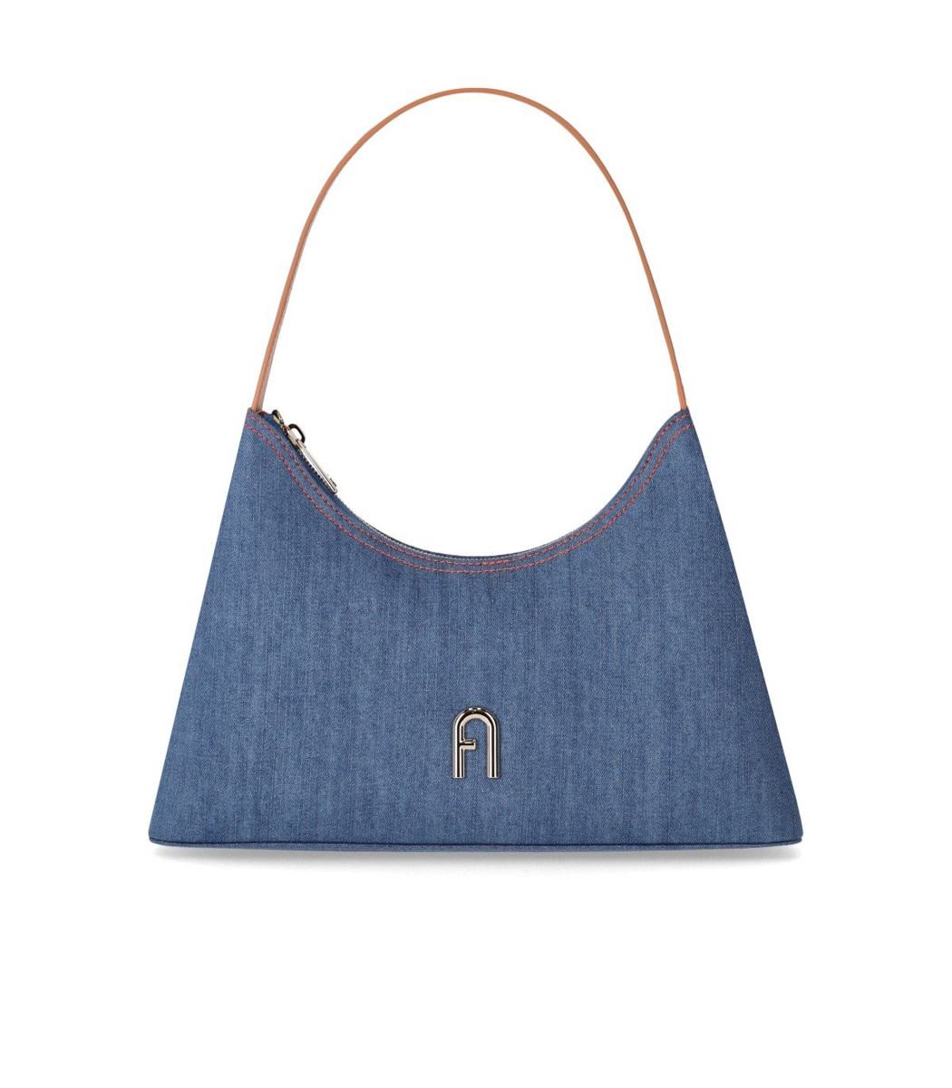 Shop Furla Diamante S Denim Blue Shoulder Bag