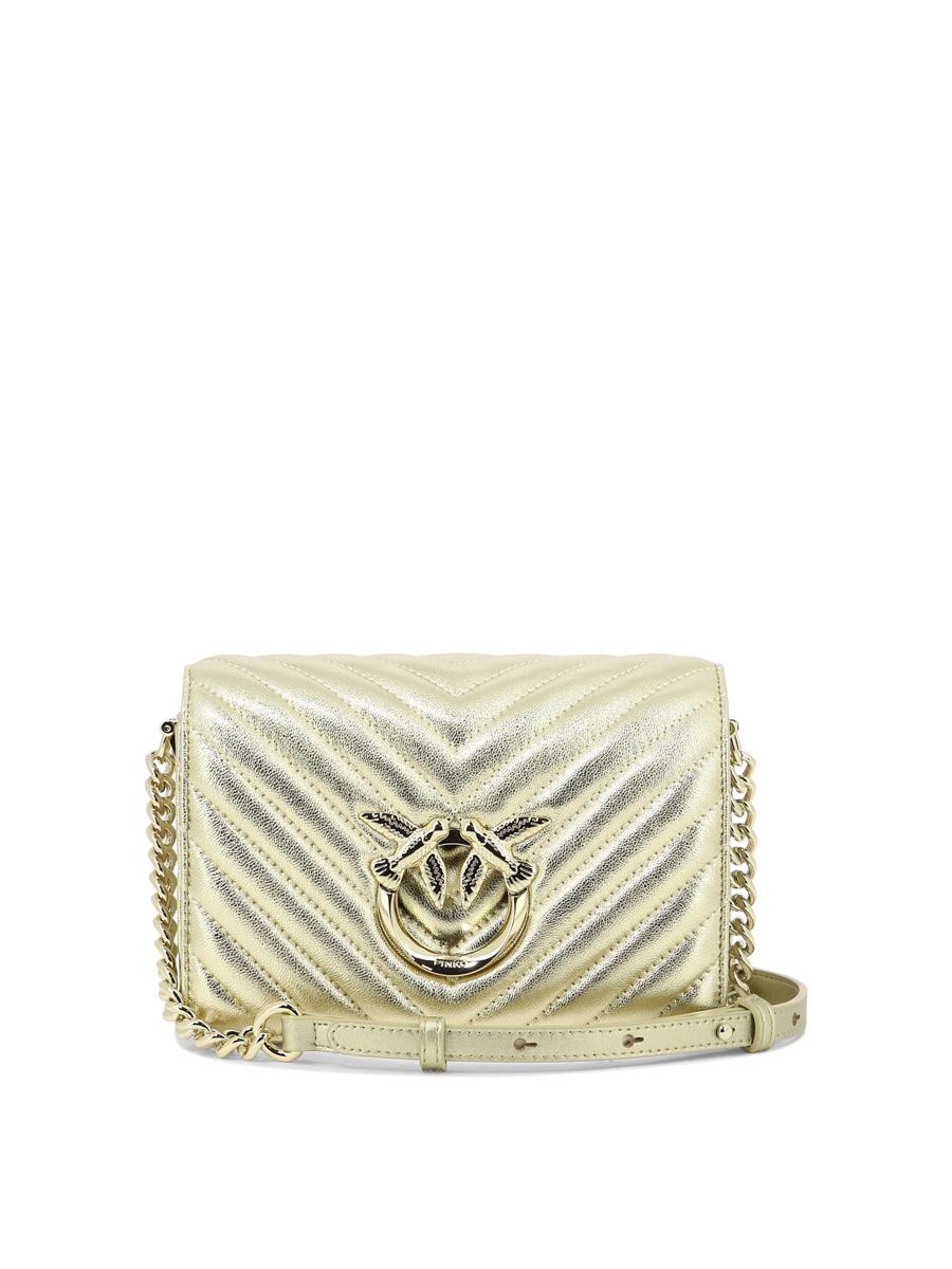 Shop Pinko "love Click Mini" Crossbody Bag In Gold