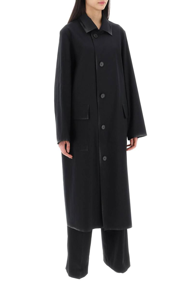 Shop Maison Margiela Cotton Coat With Laminated Trim Details In Nero