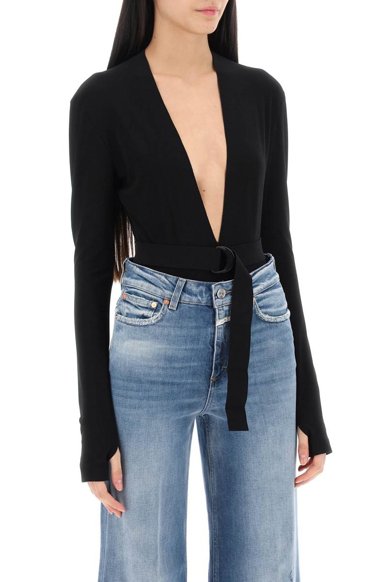 Shop Norma Kamali Bodysuit With Plunging Neckline In Nero