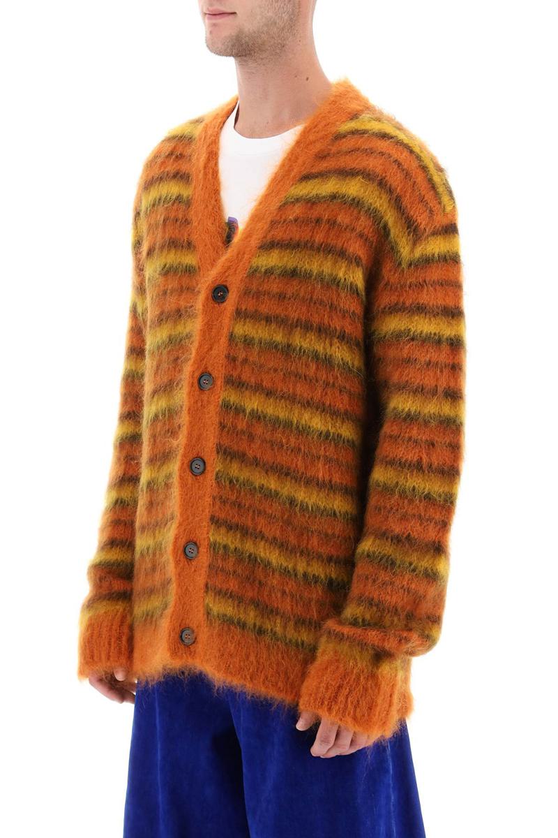 Shop Marni Cardigan In Striped Brushed Mohair In Arancio