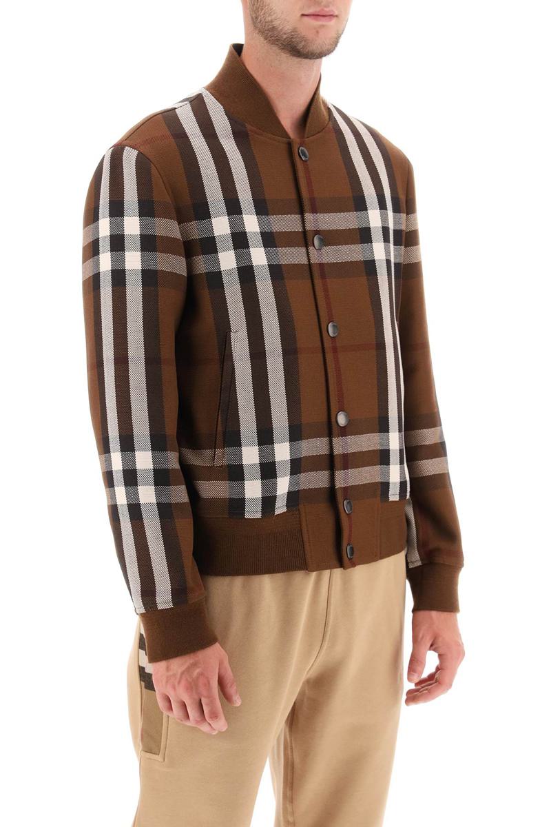 Shop Burberry Bomber Jacket With  Check Motif In Marrone