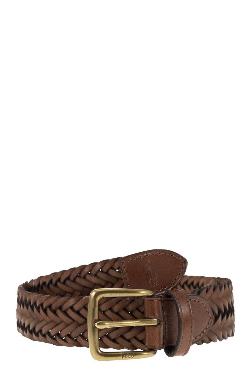 Shop Polo Ralph Lauren Braided Calfskin Belt In Brown