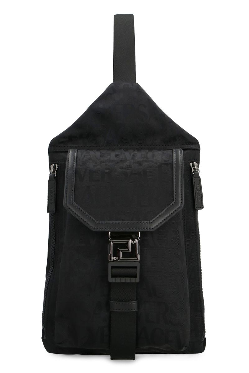 Shop Versace Technical Fabric Backpack With Logo In Black