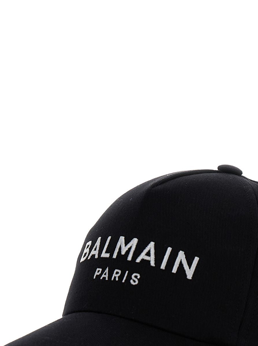 Shop Balmain Black Baseball Cap With Logo Embroidery In Cotton Man