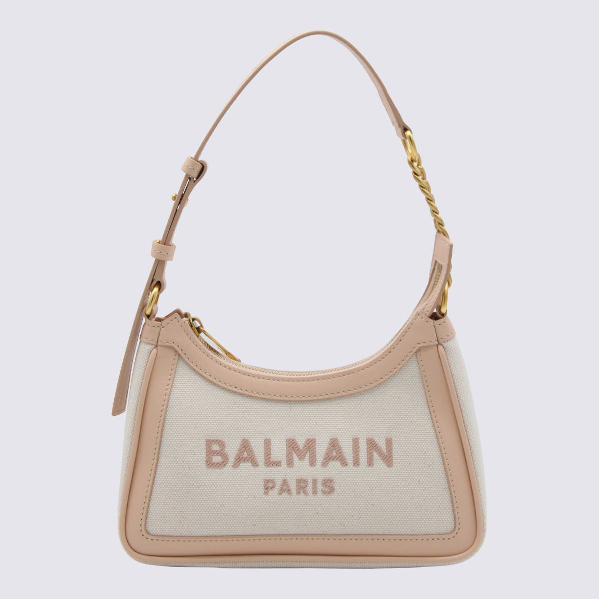 Balmain Creme And Nude Leather B-army Shoulder Bag In Neutral