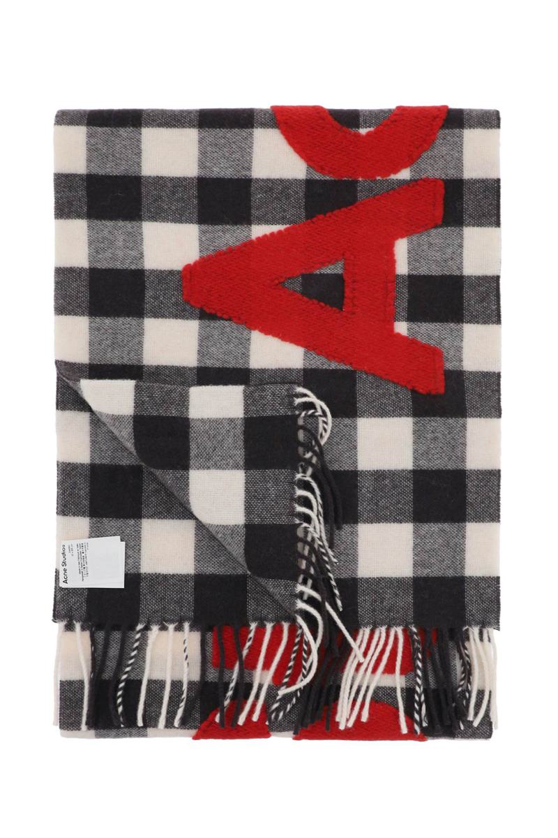 Shop Acne Studios "checked Scarf With Logo Pattern" In Bianco