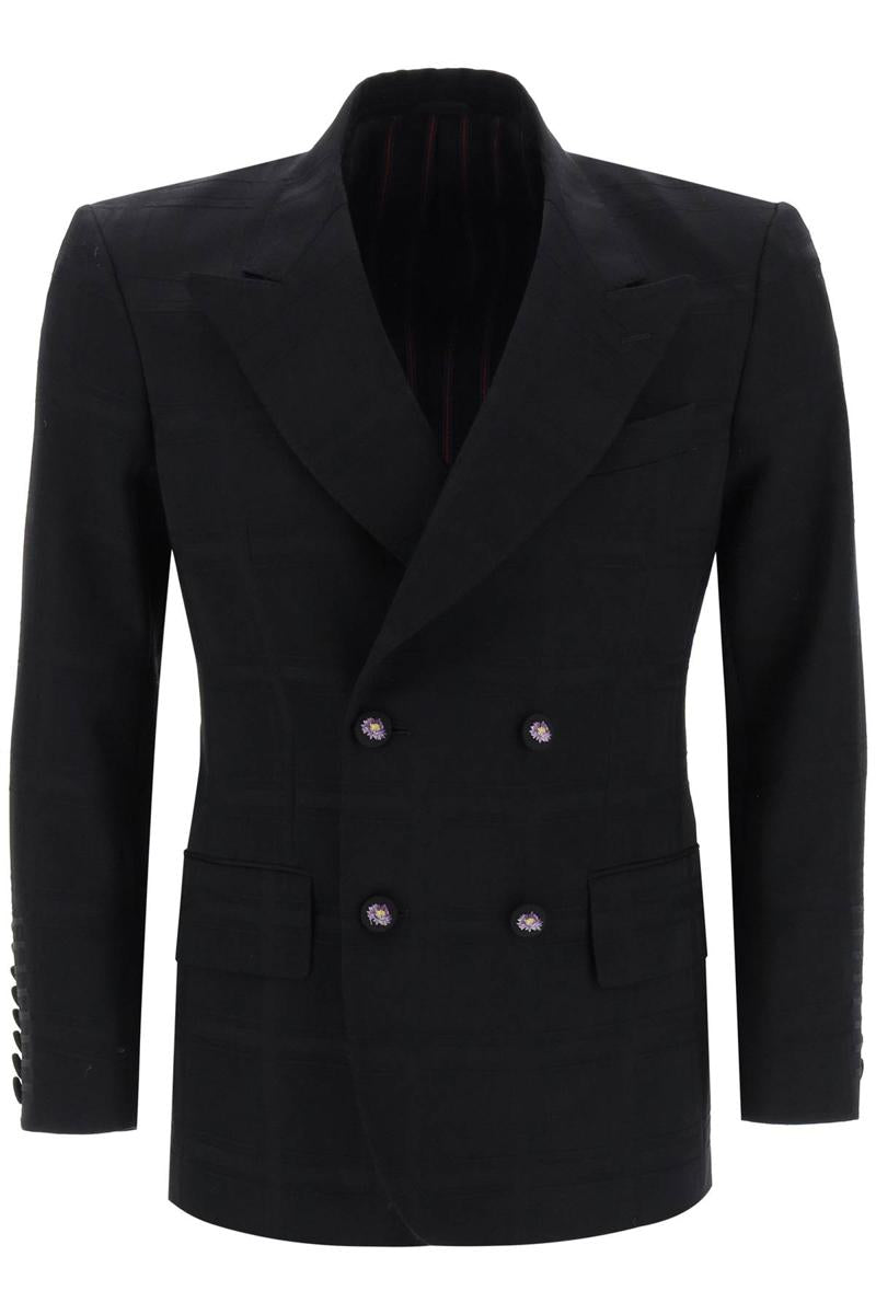 Shop Etro Double-breasted Jacket With Check Pattern In Nero