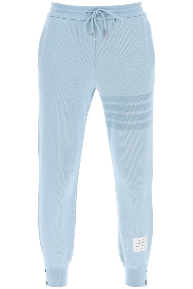 Shop Thom Browne 4-bar Joggers In Cotton Knit In Celeste