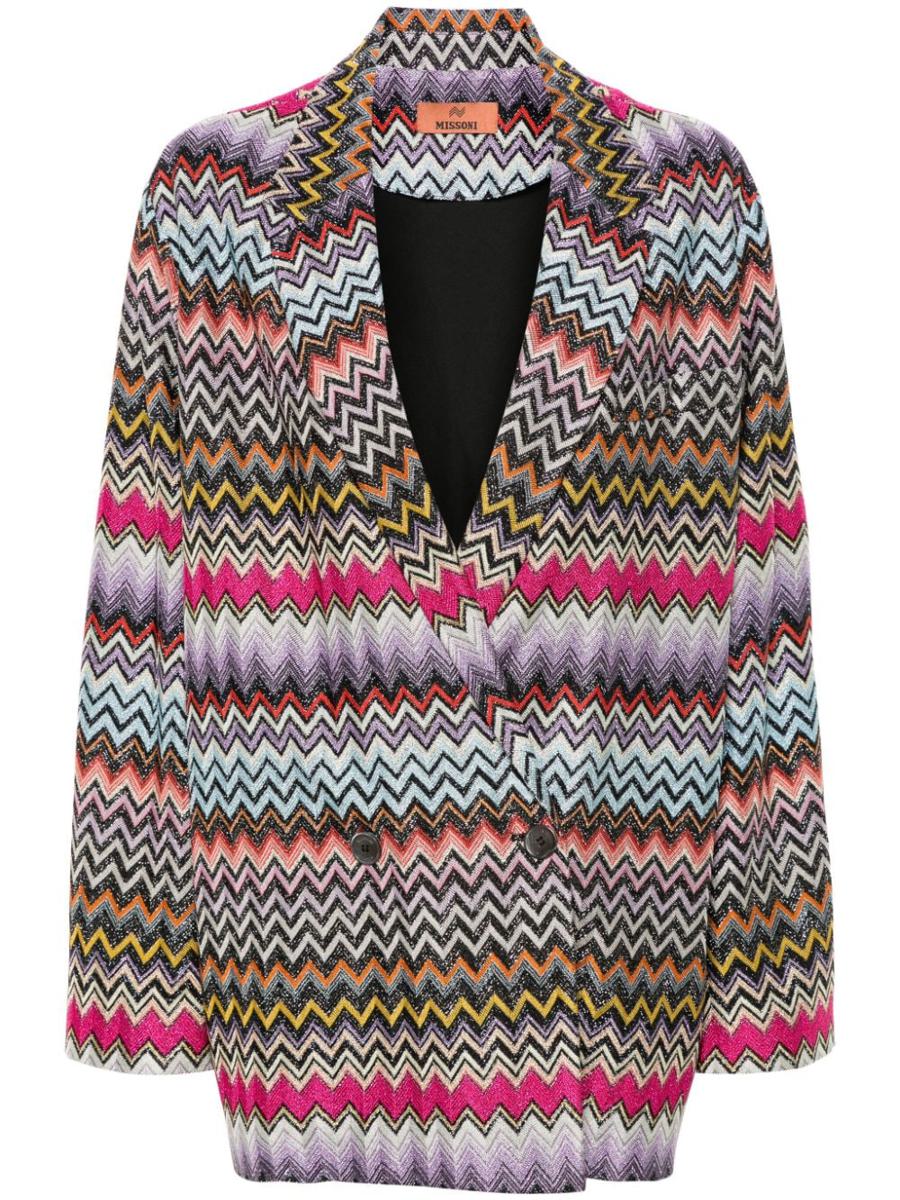 Shop Missoni Zigzag Pattern Double-breasted Blazer In Multicolour