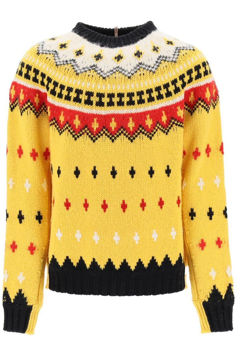 Shop Moncler Fair Isle Sweater In Wool And Alpaca In Giallo