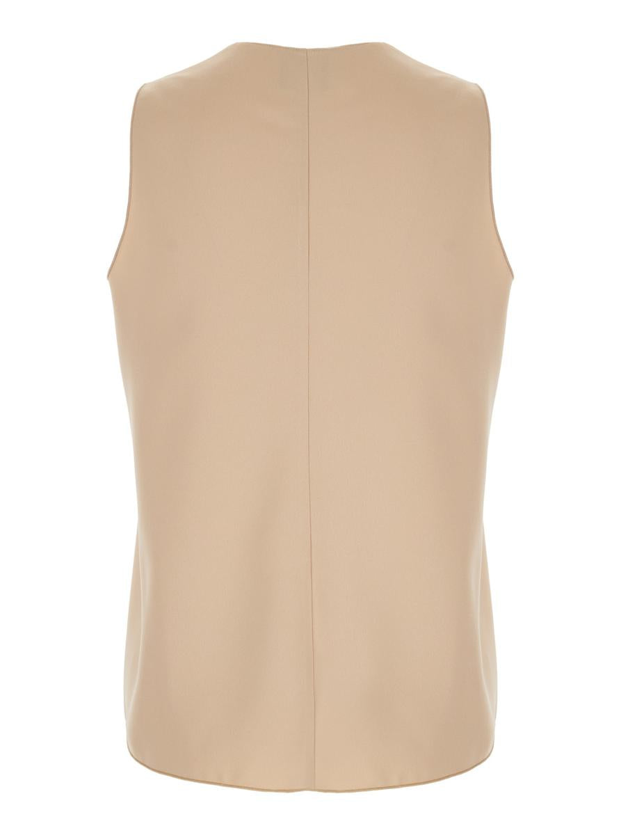 Shop Plain Beige Sleeveless Blouse With V Neckline In Fabric Woman In Pink
