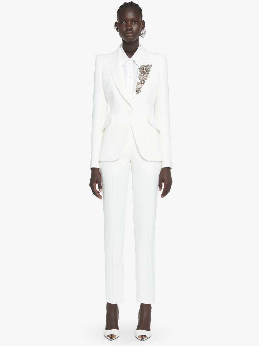 Shop Alexander Mcqueen Leaf Crepe Pants In Ivory