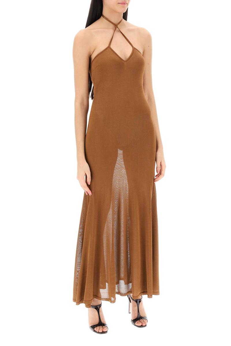 Shop Tom Ford Knitted Halterneck Maxi Dress In Marrone