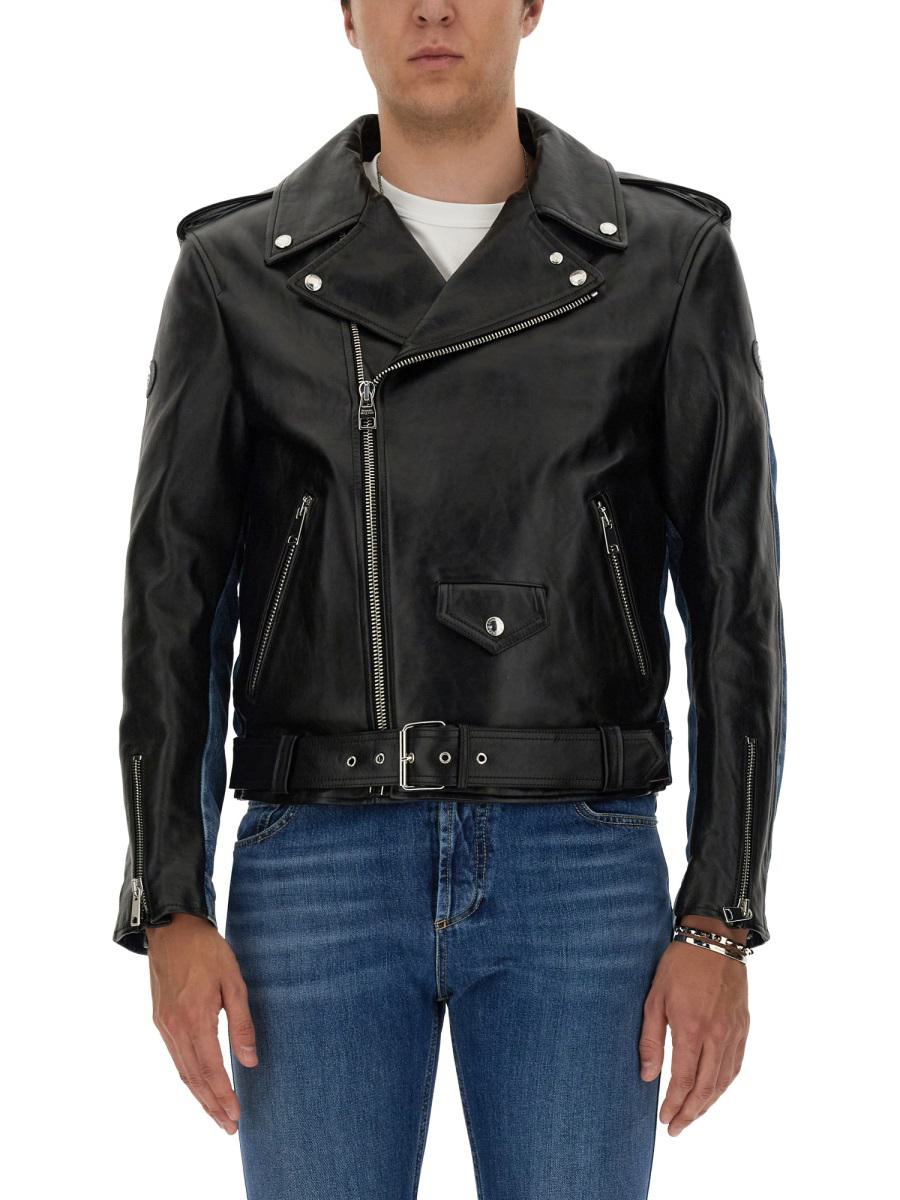 Alexander Mcqueen Combo Biker Jacket In Black