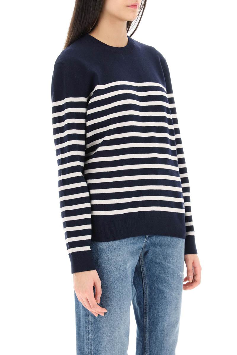 Shop Apc 'phoebe' Striped Cashmere And Cotton Sweater In Blu