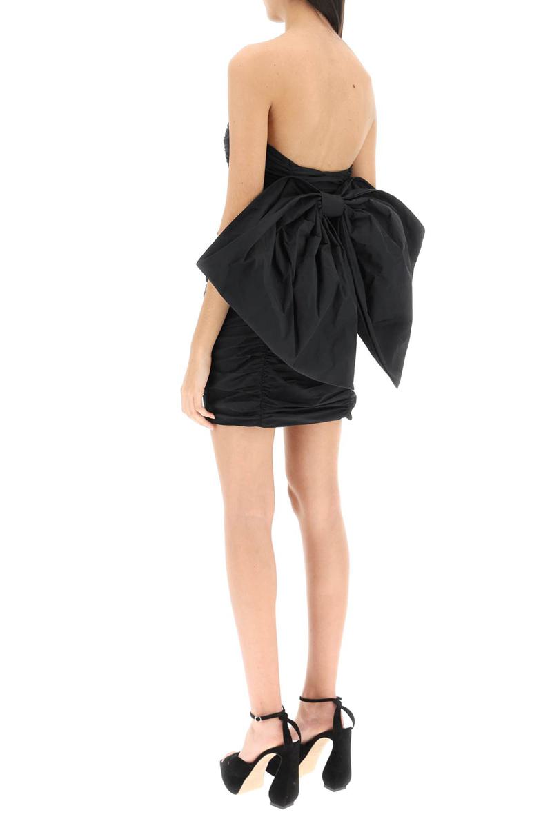 Shop Rotate Birger Christensen 'catalina' Mini Dress With Maxi Bow In Nero