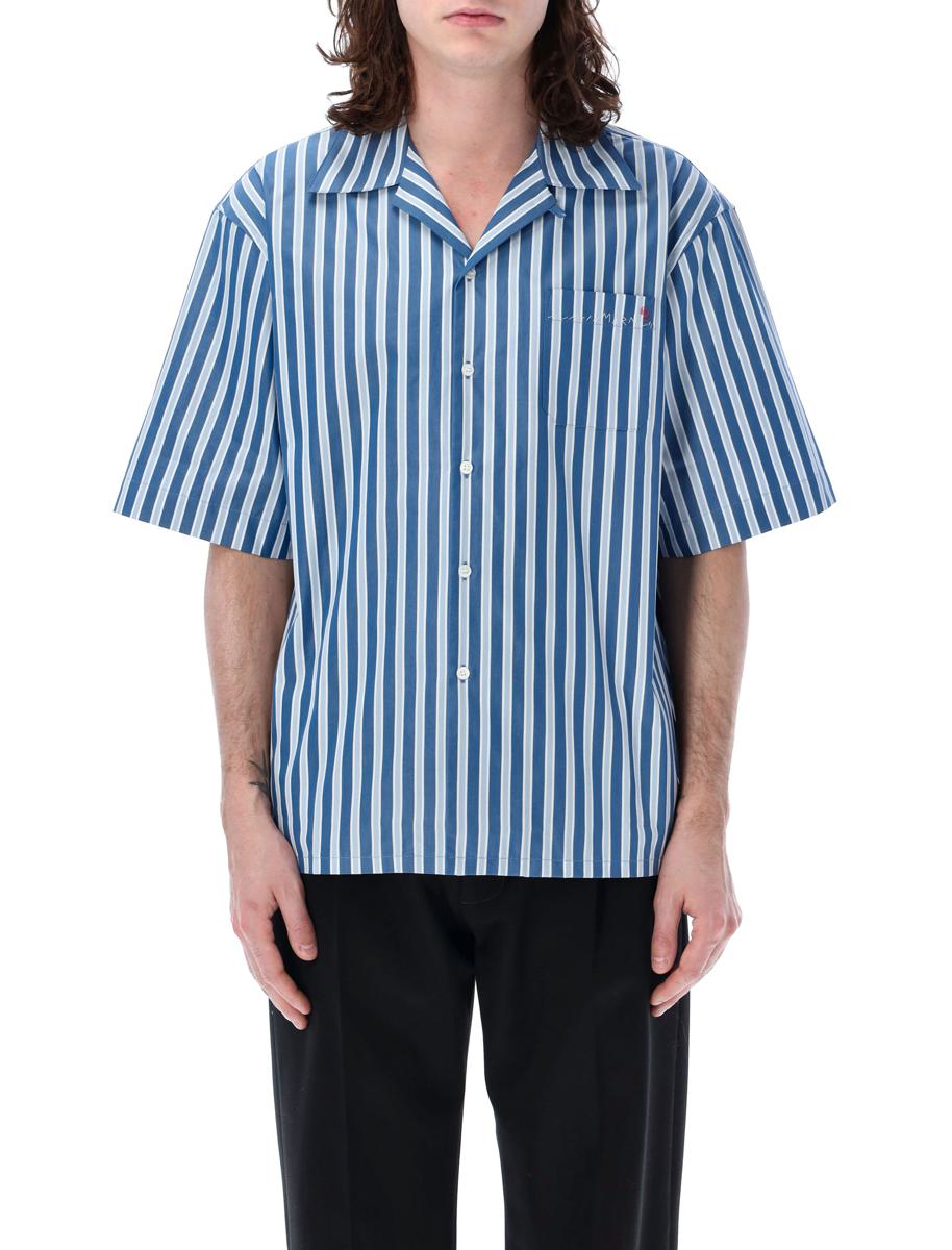 Marni Compact Poplin Striped Shirt In Blue