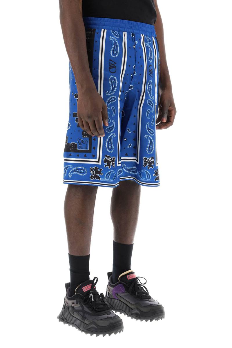 Shop Off-white Bermuda Shorts With Paisley Pattern In Blu