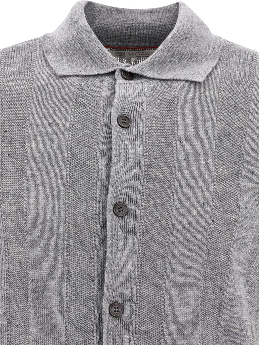 Shop Brunello Cucinelli Textured Rib Knit Shirt In Grey