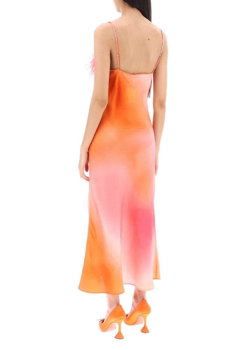Shop Art Dealer 'ella' Maxi Slip Dress In Jacquard Satin With Feathers In Arancio