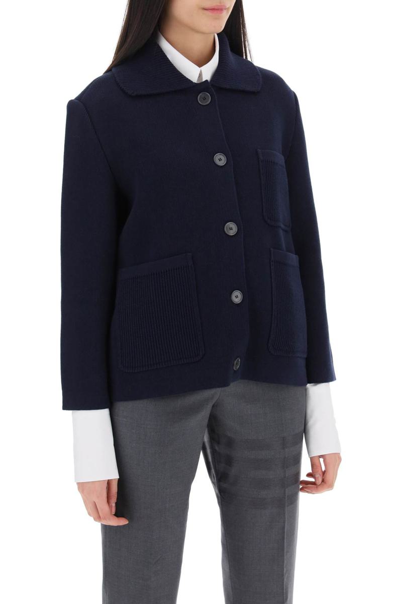 Shop Thom Browne Cotton-cashmere Knit Jacket In Blu