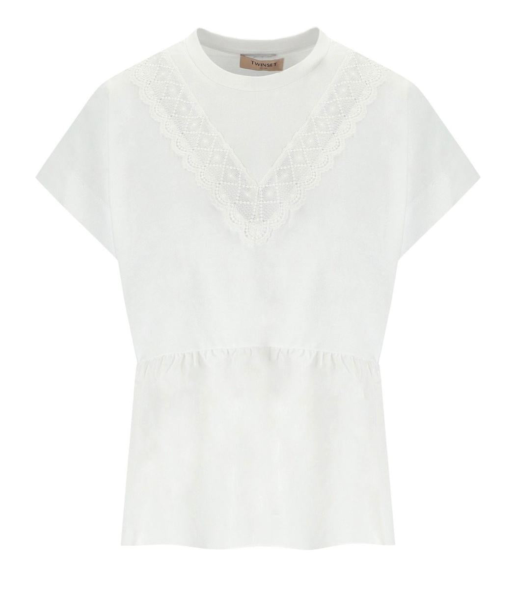 Shop Twinset White T-shirt With Ruffle