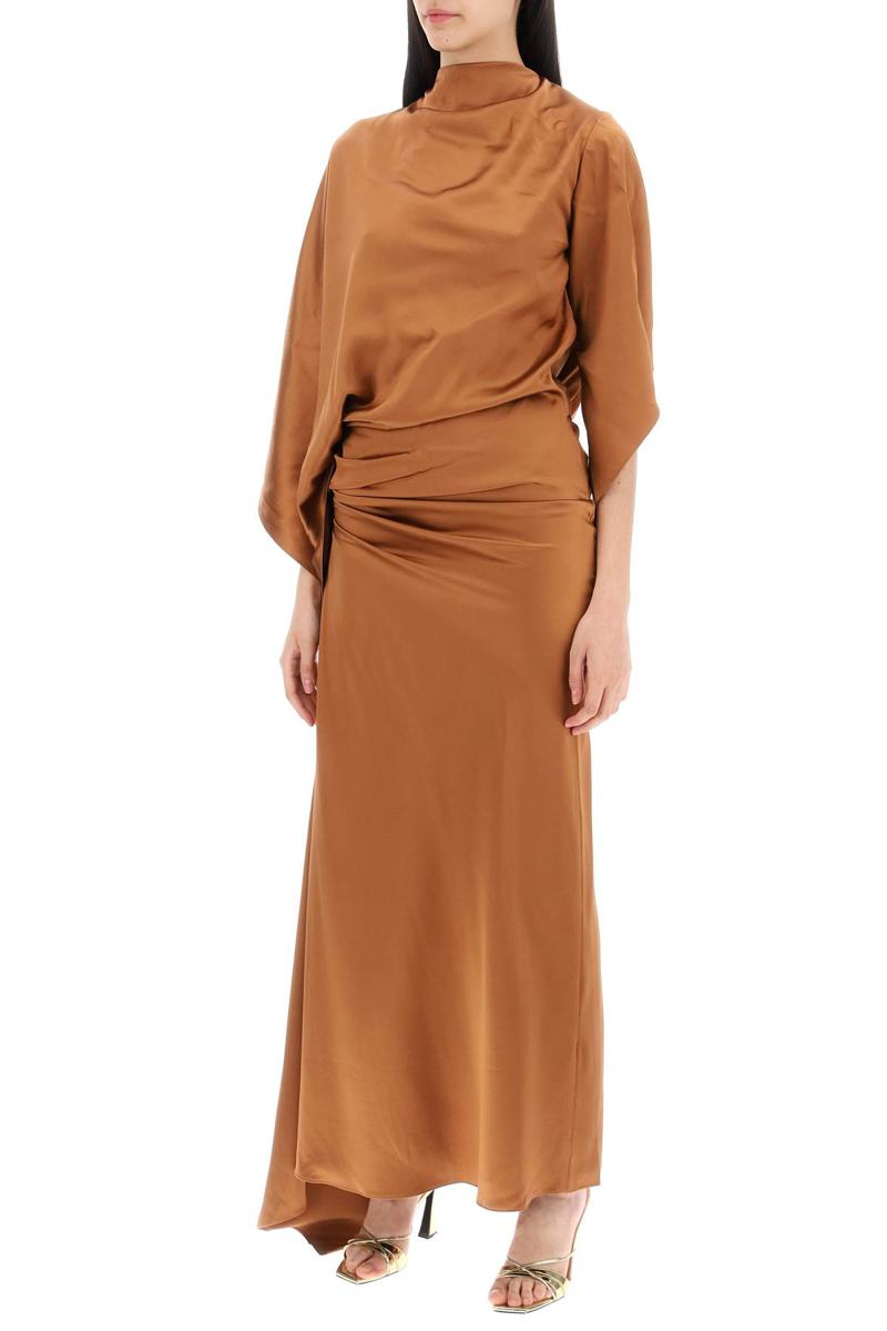 Shop Christopher Esber Cusco Silk Draped Midi Dress In Marrone