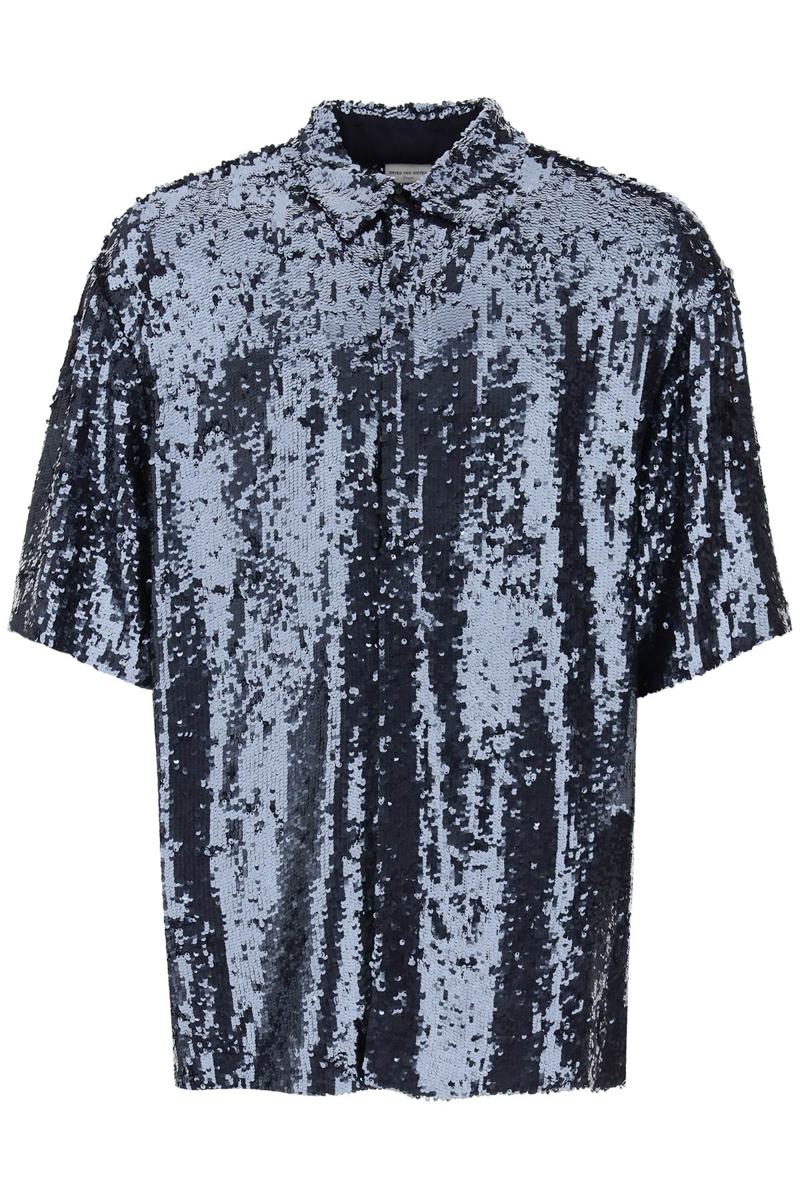 Shop Dries Van Noten Cassidye Short Sleeve Sequin Shirt In Blu