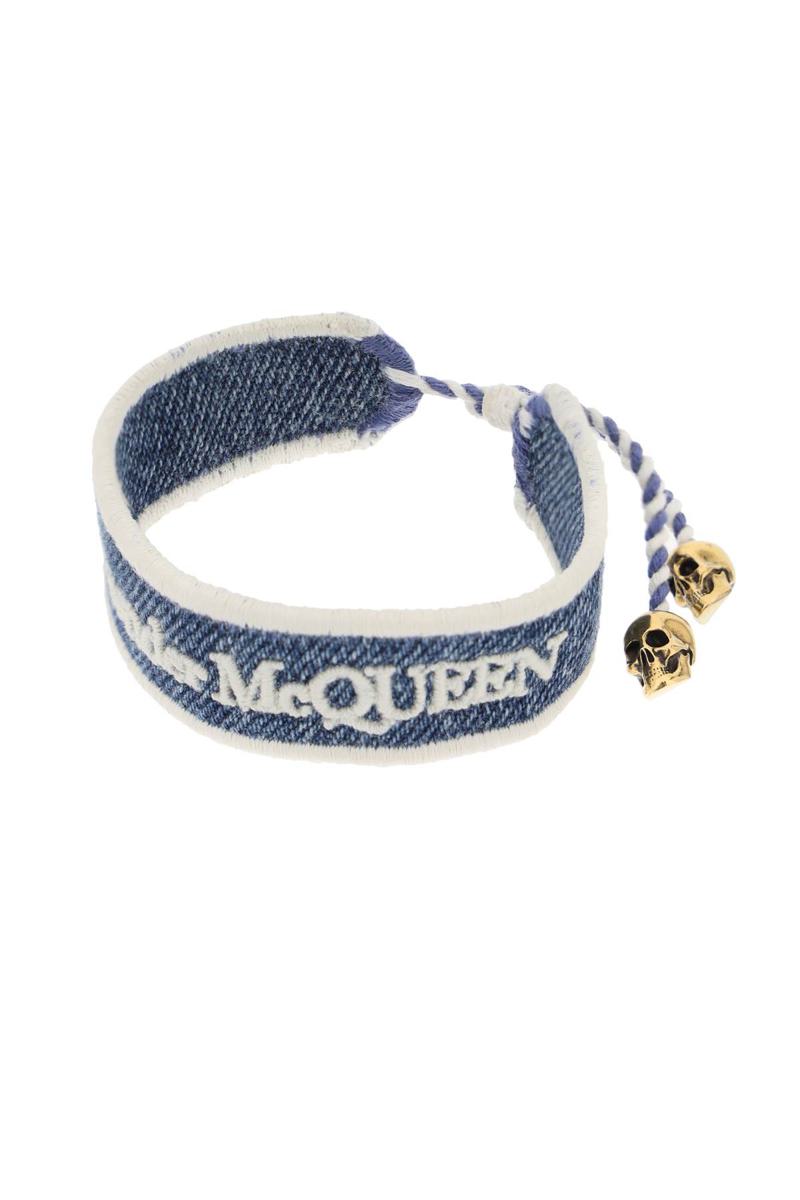 Shop Alexander Mcqueen Embroidered Bracelet In Blu