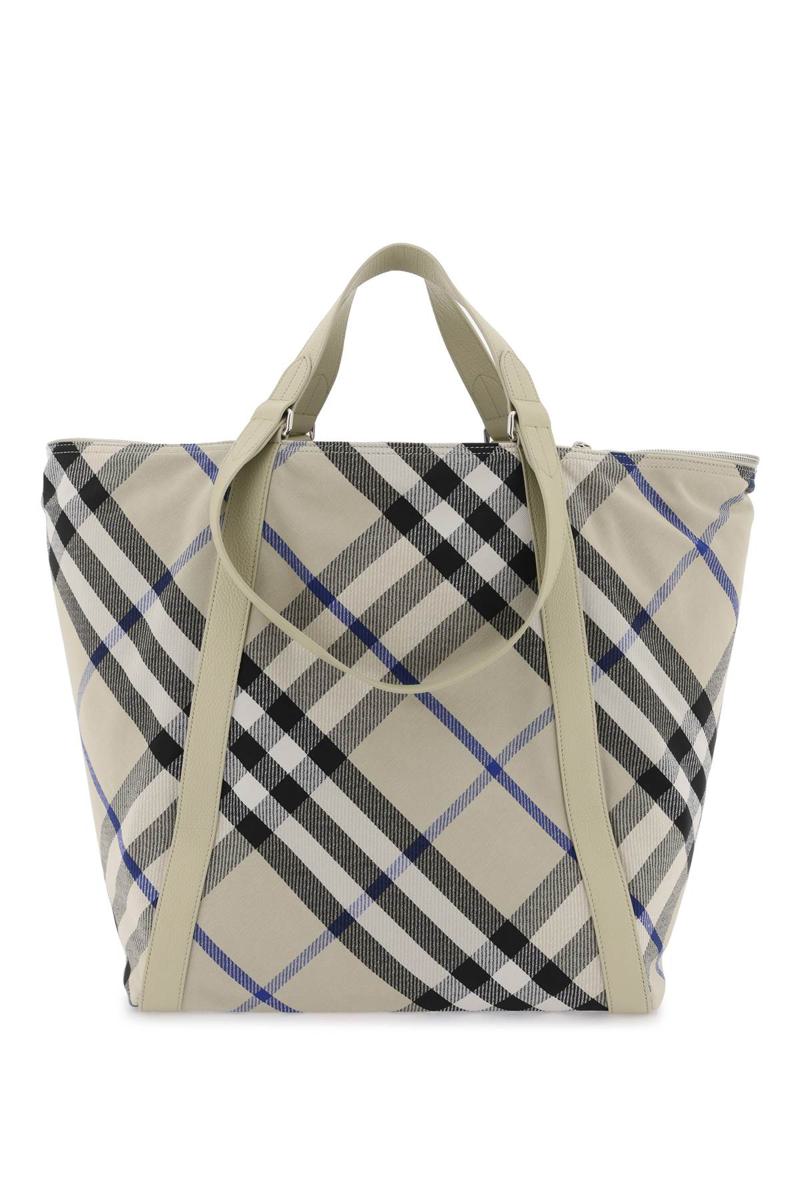 Burberry Ered Checkered Tote In Brown