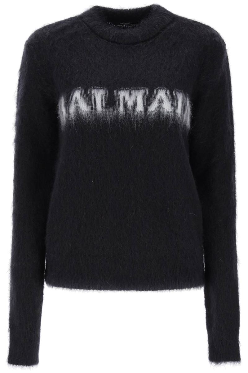 Shop Balmain Brushed-yarn Sweater With Logo In Nero