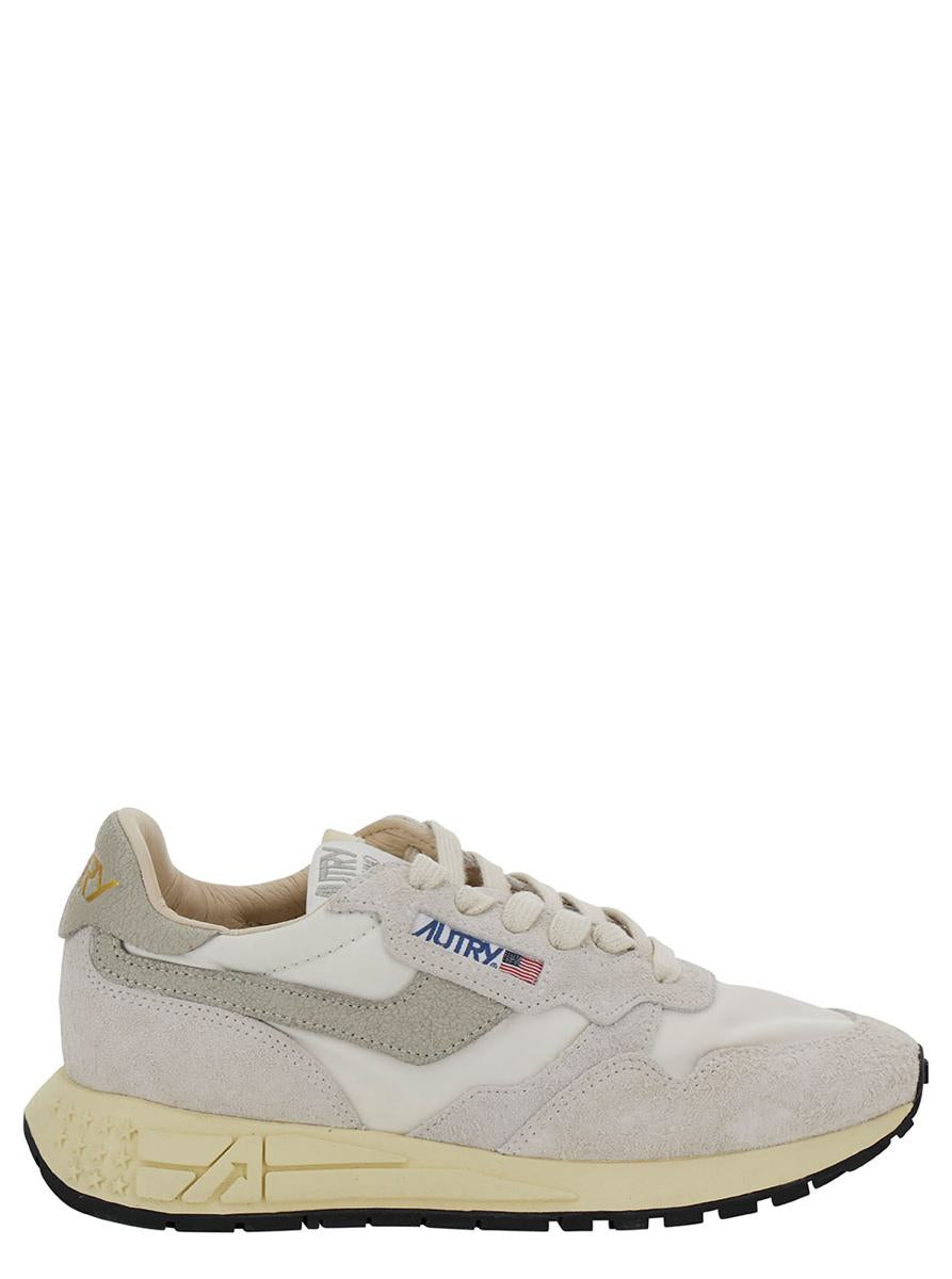 Shop Autry 'reelwind' Grey Low Top Sneakers With Logo Patch In Leather And Suede Woman In White