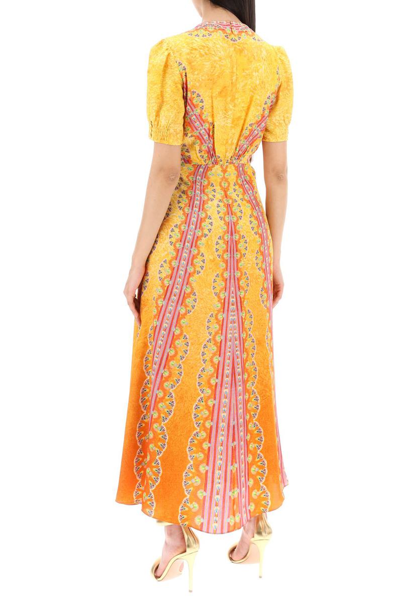 Shop Saloni Long Silk Dress Lea In Eight In Giallo