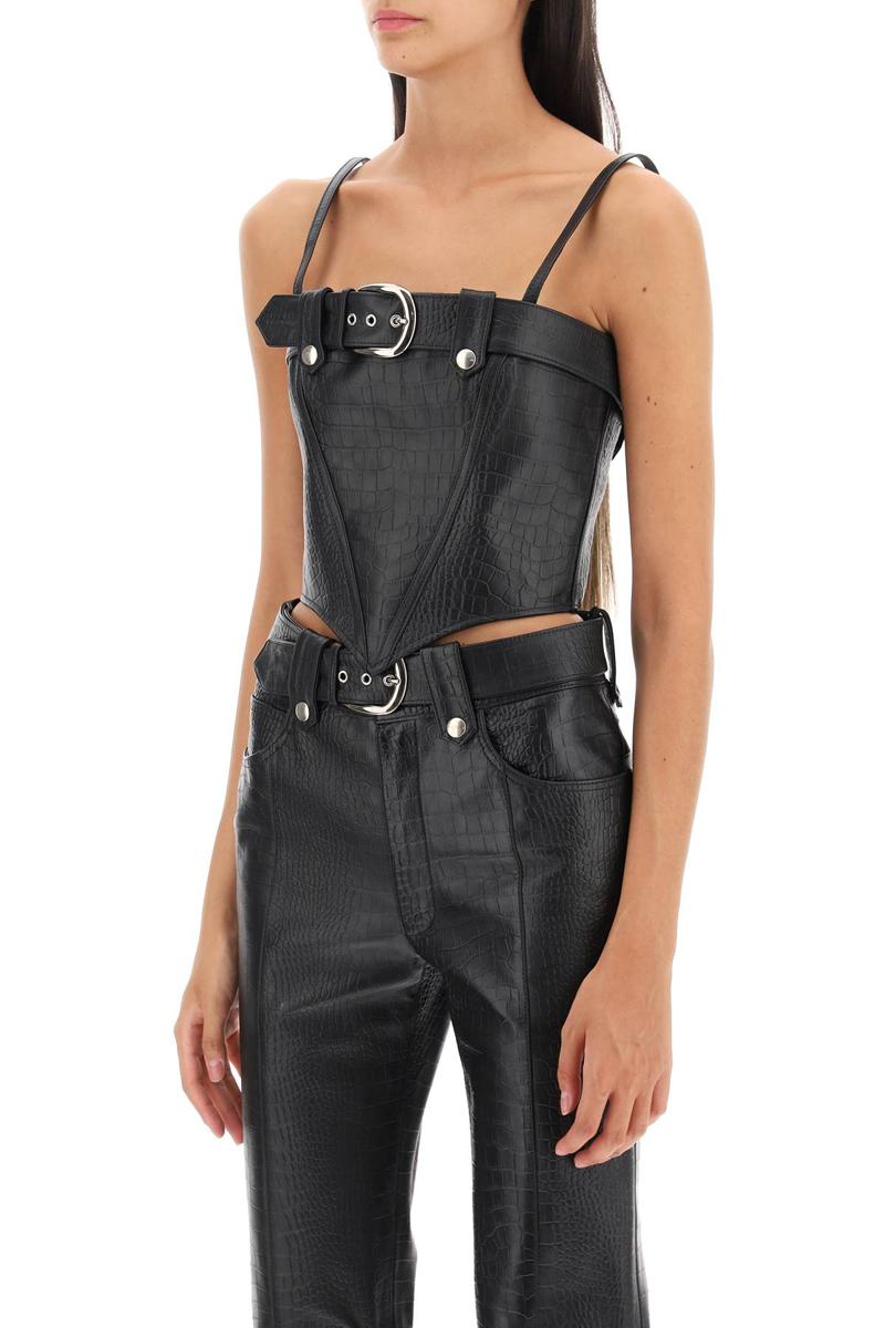 Shop Alessandra Rich Croco-print Leather Bustier Top In Nero