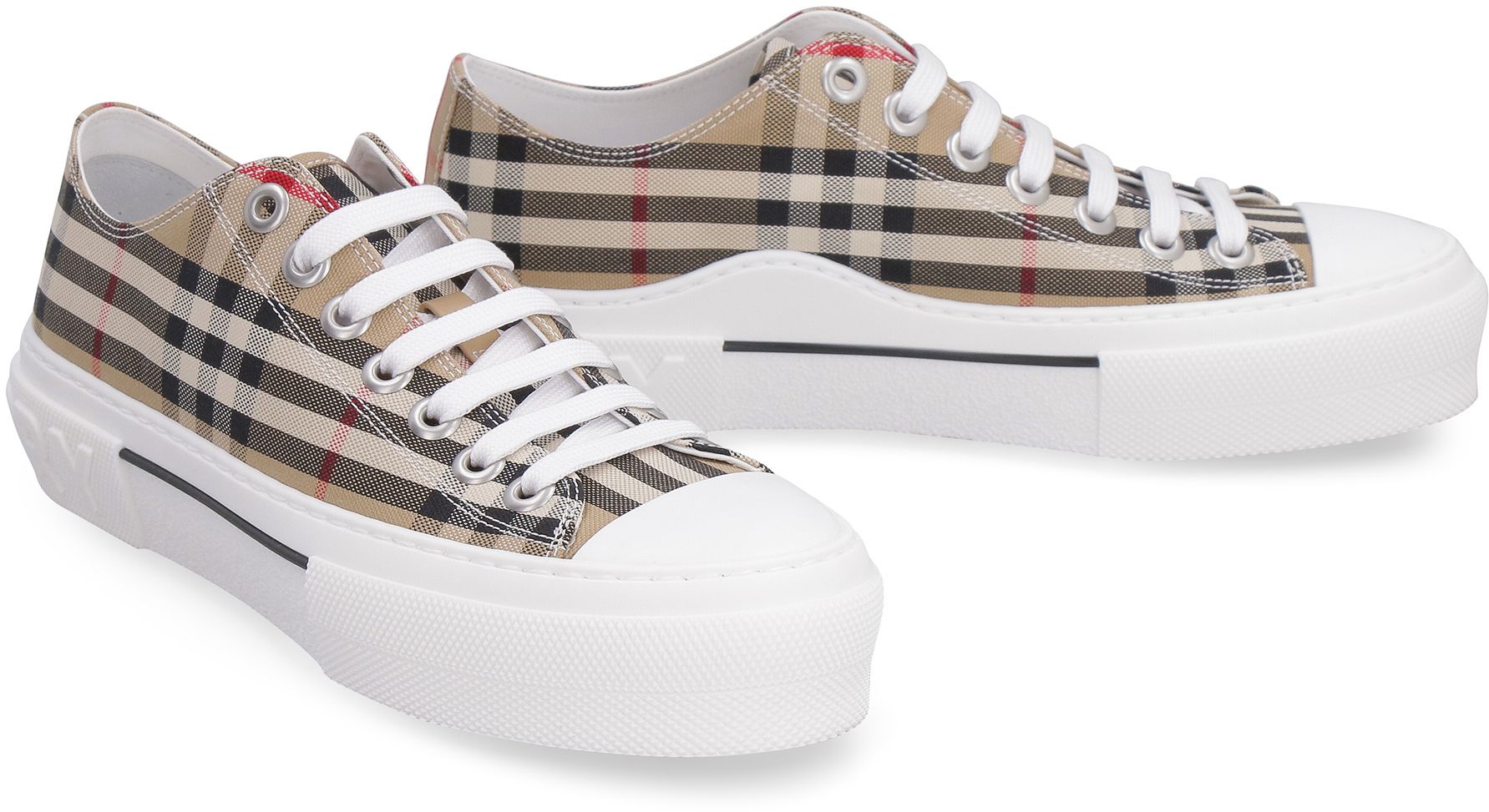 Shop Burberry Fabric Low-top Sneakers In Beige