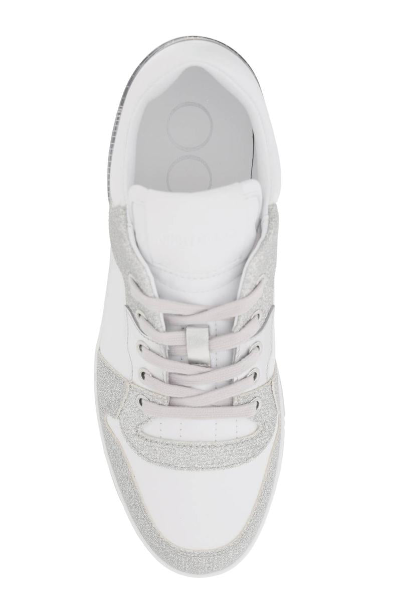 Shop Jimmy Choo 'florent' Glittered Sneakers With Lettering Logo In Bianco