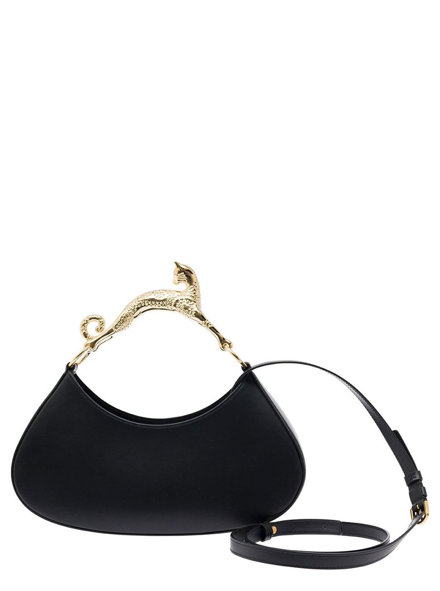 Shop Lanvin 'hobo Large' Black Handbag With Cat Handle In Leather Woman