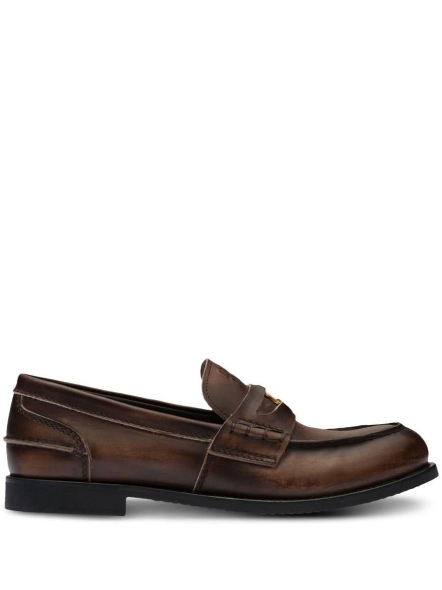 Miu Miu Logo-embossed Leather Penny Loafers In Brown