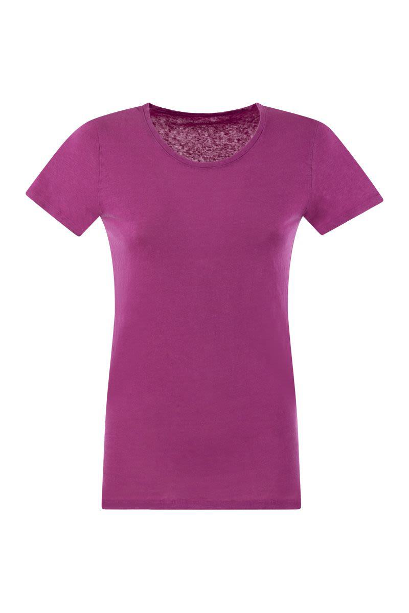Shop Majestic Filatures Crew-neck T-shirt In Linen And Short Sleeve In Fuchsia