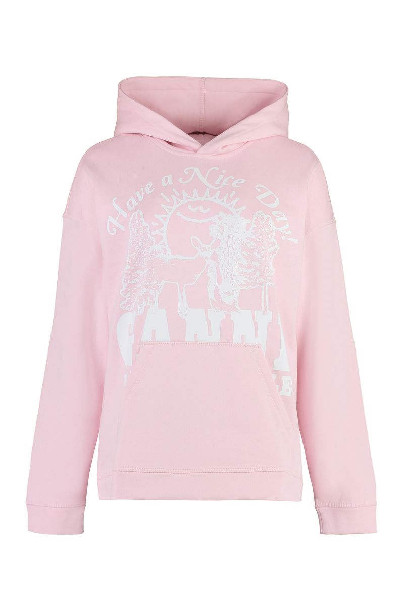 Shop Ganni Cotton Hoodie In Pink