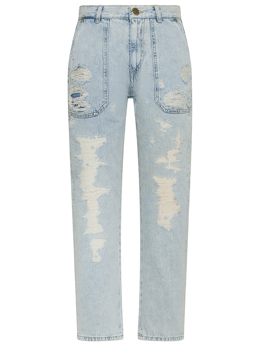 Shop Pinko Cloe Jeans In Light Blue Denim With Distressed Design