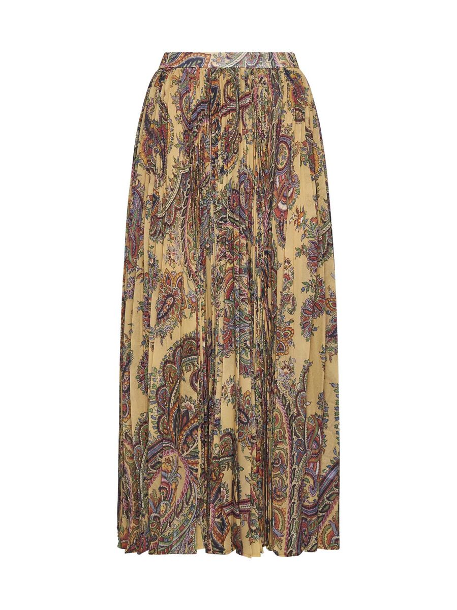 Shop Etro Maxi Multicolor Pleated Skirt With All-over Paisley Print In Fabric Woman In Beige