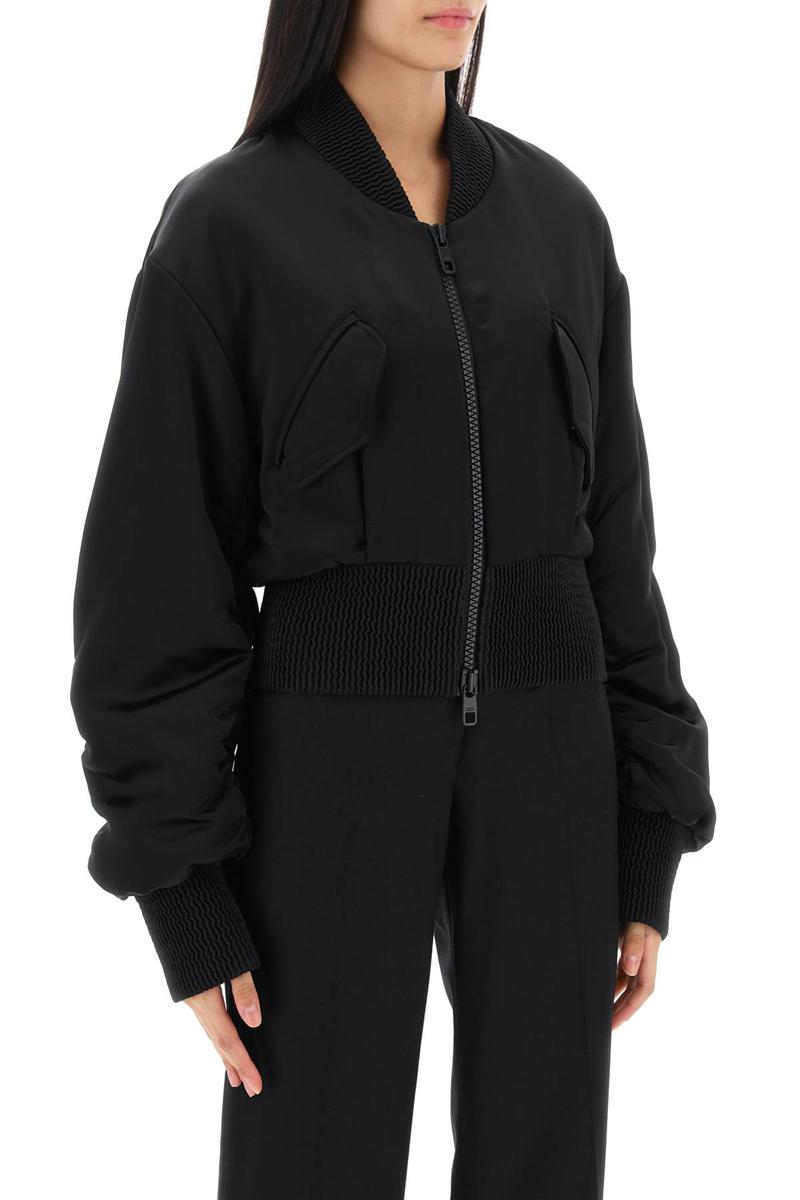 Shop Dolce & Gabbana Charmeuse Bomber Jacket With Draped Sleeves In Nero