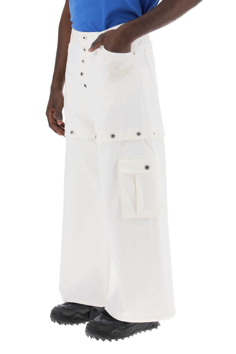 Shop Off-white "90's Logo Convertible Baggy Jeans In Bianco