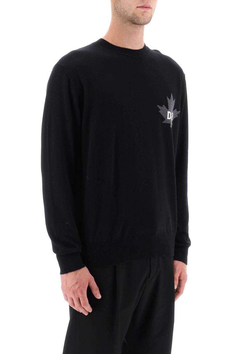 Shop Dsquared2 D2 Leaf Wool Sweater In Nero