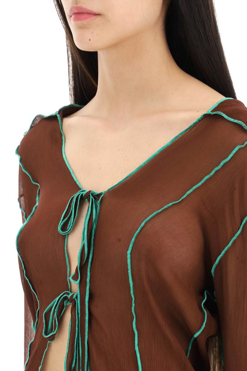 Shop Siedres Bell Sleeve Crepon Blouse In Marrone