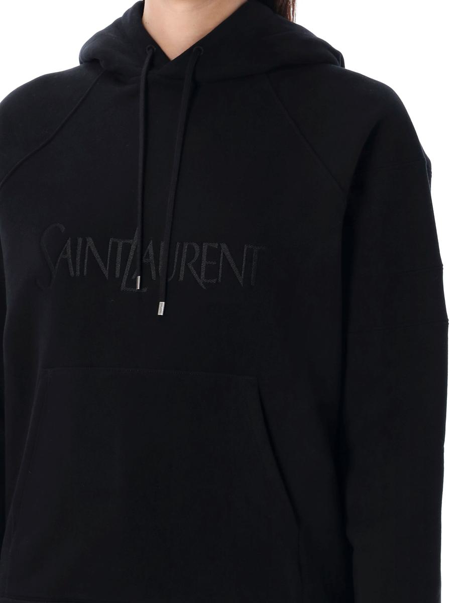 Shop Saint Laurent Embroidered Logo Hoodie In Black
